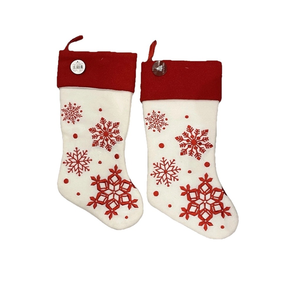Christmas Stockings By‎ Enchanted Forest White & Red 18" (2) NEW Super Soft